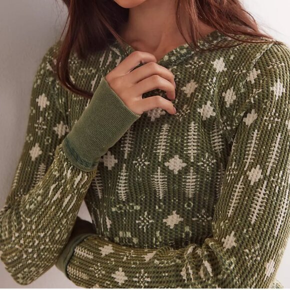 #66 NWT Free People Pretty Little Thermal in Pine Combo - Picture 3 of 7